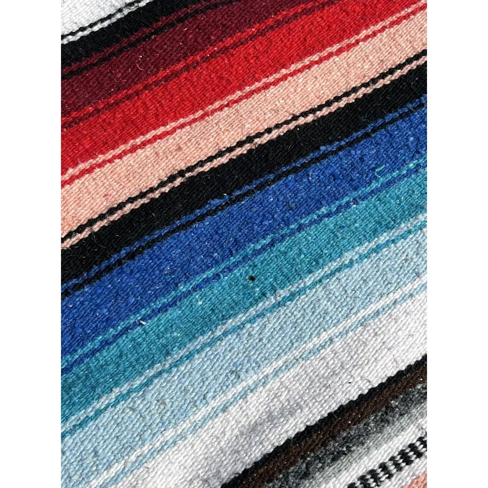 Vintage Wool Multicolor‎ Aztec Striped Throw Blanket 77